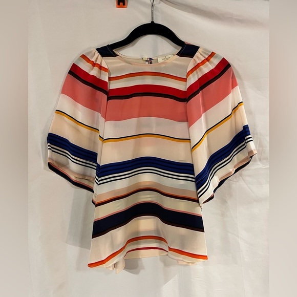 Kate spade oversized rainbow silk blouse small multi color puff sleeves girlcore - Picture 4 of 12